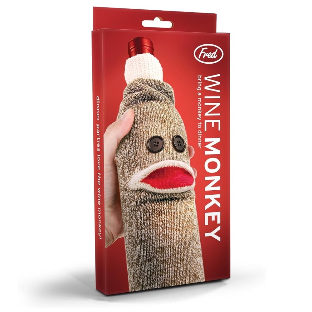 Genuine Fred WINE MONKEY Sock Monkey Bottle Caddy NWT